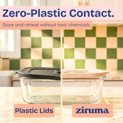 Non-Toxic Glass Food Containers with Lids, 4-Pack, Multi-Size, Beige - color: Beige, size: Multi Size