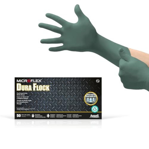 Ansell MICROFLEX Dura Flock DFK-608 Nitrile Gloves, Size 2XL, 50/Dispenser - size: XX-Large, style: Pack of 50