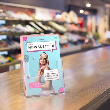 Marketing Holders Brochure Holder for 5.5” Wide Printed Materials Acrylic Countertop Display Literature Tri Fold Stand Rack Literature Organizer Pamphlet Holder Paper