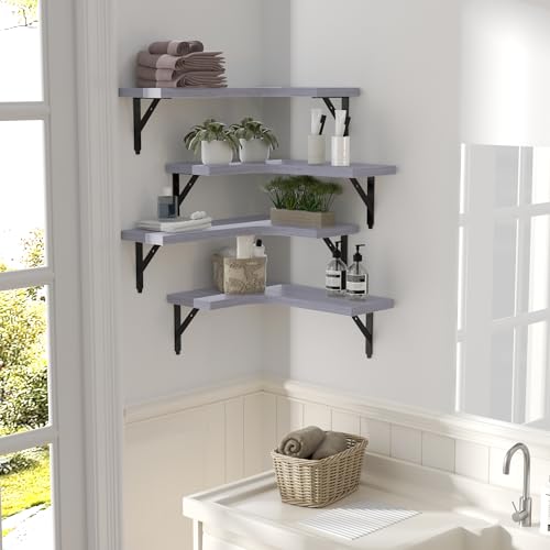 ROMGUAR CRAFT Corner Floating Shelves Wall Mounted Set of 4, Light Grey - color: Light Grey