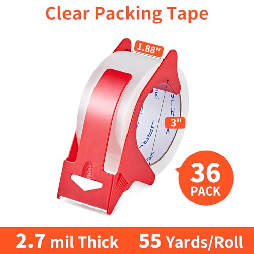 JARLINK 36 Rolls Clear Packing Tape with 2 Dispensers for Shipping