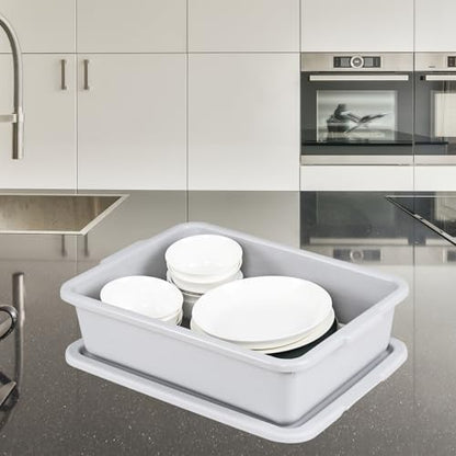3 Pack 13 Liter Commercial Bus Tub Box Tote with Lids, Light Gray