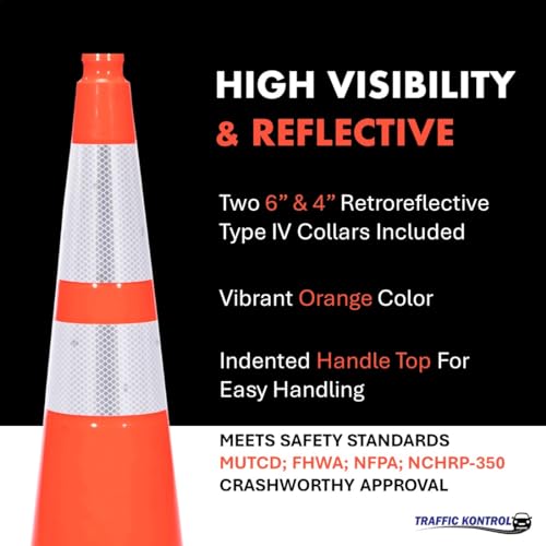 64 Pack 36" Inch Orange Traffic Safety Cones with Dual Reflective Collars - High Visibility Industrial Pylons Traffic Cones for Road, Parking Lots, Driving, Construction - size: 64 Cones