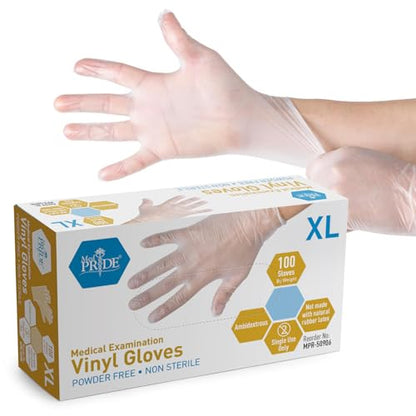 MED PRIDE Vinyl Exam Medical Gloves,Powder & Latex-Free,X-Large,100-Count - size: X-Large (Pack of 100)