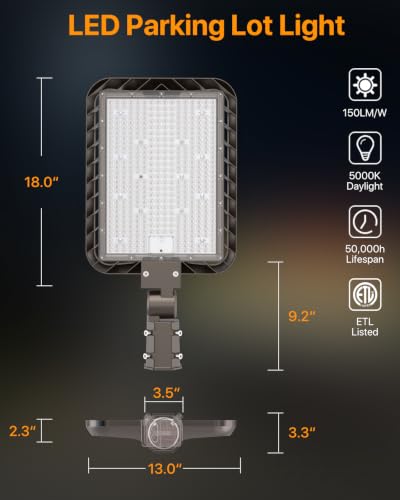 300W LED Parking Lot Light 4,5000LM 5000K Slip Fitter Mount - size: 300W