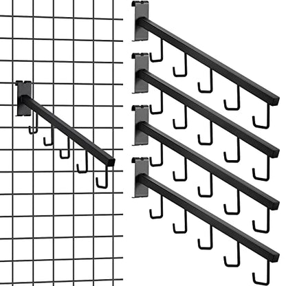 Therwen 4 Pcs Gridwall Waterfall Hangers with 5 Hooks Metal Gridwall Accessories 16.5 Inch Square Tubing Straight Arm Garment Hook for Home Shop Retail Clothing Display(Black)