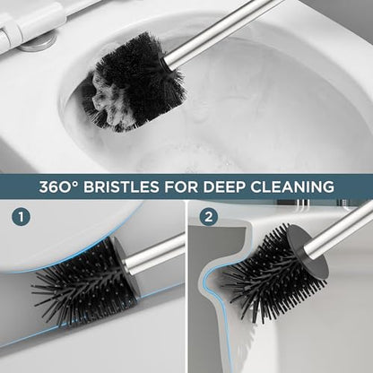 FORIOUS Toilet Brush and Holder, 304 Stainless Steel Handle Brushed Nickel - color: Brushed Nickel, size: Tall