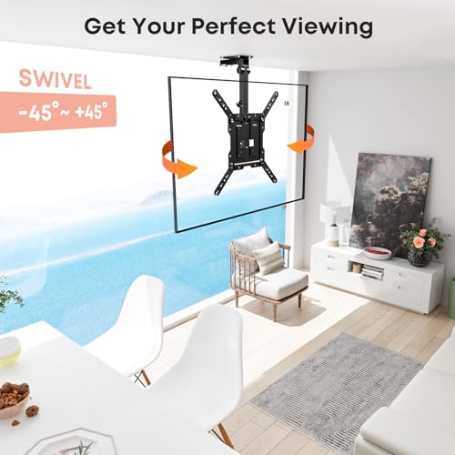 Flip Down TV Mount for Most 23'' to 55'' TVs, Manual Ceiling TV Mount