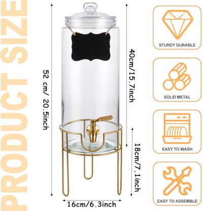 1.5 Gallon Drink dispenser, Glass Beverage Dispenser With Stand, Drink Dispensers for Parties With Stainless Steel Spigot + Marker & Chalkboard 100% Leakproof. Perfect For Parties And Daily Use - size: 1.5 Gallon