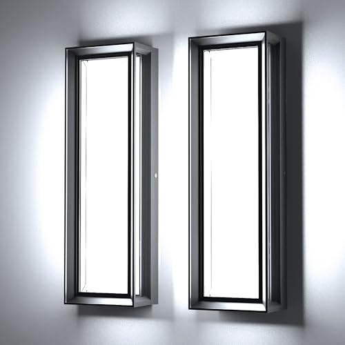 Sytmhoe LED Square Outdoor Wall Lights 2 Packs, 16inch 6000K 10%-100% Dimmable Exterior Wall Light Aluminum Body Waterproof IP65 led Porch Light for House Patio Garage Garden - size: 16in