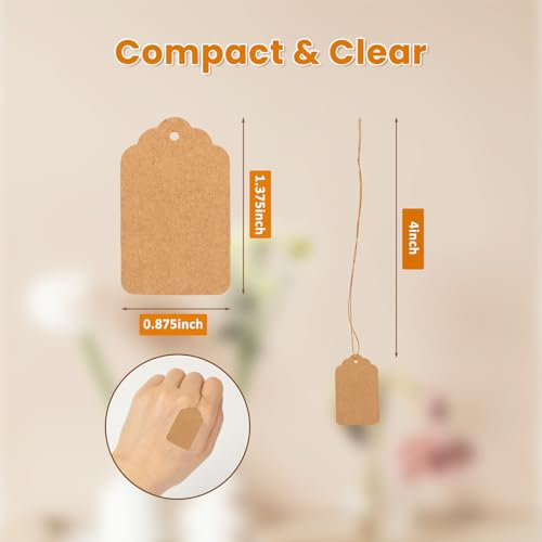 1000 Pcs Brown Kraft Price Tags with String 1.375x0.875 Inches - color: Brown, size: 1.375x0.875