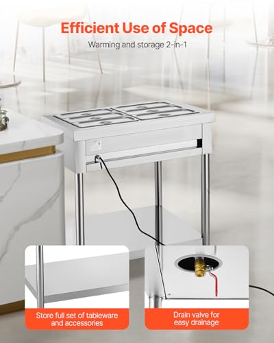 VEVOR 6-Pan Commercial Food Warmer, 6 x 1/3 Pans Electric Steam Table, 1500W Professional Buffet Catering Food Warmer with Undershelf, Stainless Steel Server for Restaurant Party Hotel - size: 6-Pan