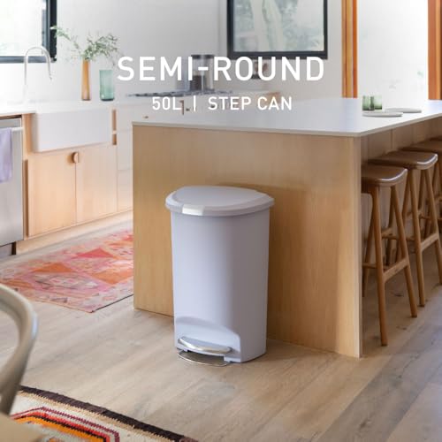 simplehuman Semi-Round Step Can, 50L / 13 Gallon Kitchen Trash Can, Studio Edition, Pet-Proof Slide Lock, 150,000-Step Pedal, Lid Shox® Silent Close, Lilac Plastic - color: Lilac