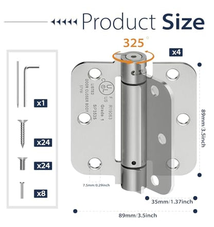 4-Pack 3.5 Inch Self Closing Door Hinges,5/8" Radius Corners,Brushed Nickel - size: 3.5"-4 Pack-5/8" Corner