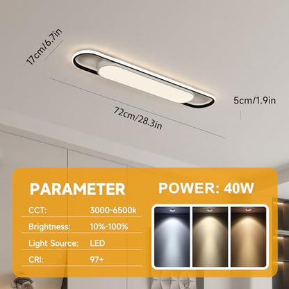 28.3 Inch Smart LED Ceiling Light,40W High Brightness Linear Flush Mount Light Fixture,Dimmable Long Led Ceiling Lamp with Remote Control for Kitchen,Garage,Hallway,Laundry,Study Room. - color: Dimmable (3000K -6500K), size: 2.36 FT (28.3 Inch / 72cm)