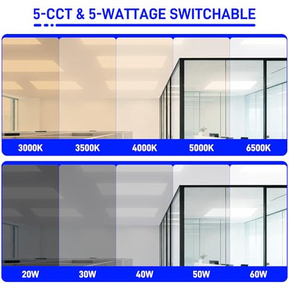 hykolity 2x4 LED Flat Panel Troffer Light 5CCT Dimmable,Drop Ceiling,4Pack