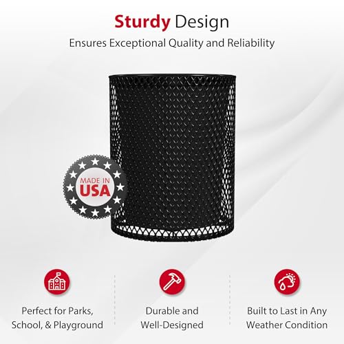 Leisure Craft 32 Gallon Commercial Outdoor Trash Can, Metal, Made in USA - color: Black