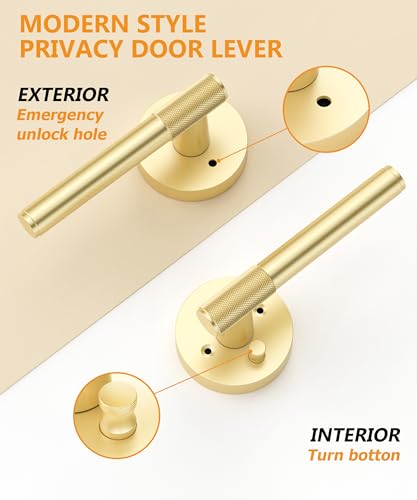 Asidrama 6 Pack Brushed Gold Privacy Interior Door Handles - color: Brushed Gold, size: Privacy, style: 6pack