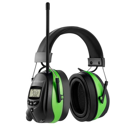 Bluetooth 6.0 AM FM Radio Headphone,Earmuff for Mowing,Construction - color: Green