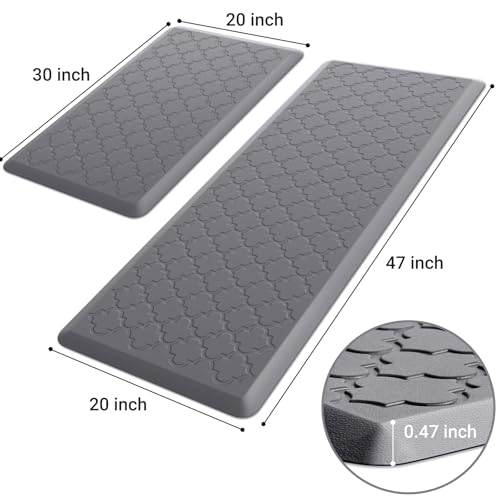 Kitchen Mat 2 PCS Cushioned Anti-Fatigue Floor Mat Standing Mat for Kitchen - color: Stylish Grey, size: 20"x30"+20"x47"