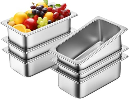 ZeroPone 6 Pack Hotel Pans 1/3 Size 4" Deep Stainless Steel Steam Table Pan - color: 4 INCH, size: 1/3 SIZE