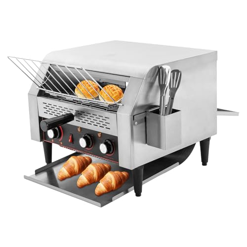 450 Slices/H Commercial Electric Conveyor Toaster w/ 7 Speed Adjustable Countertop Stainless Steel Bread Toaster for Bagel Burgers bun Baked Food Sandwich, 2400W Heavy Duty Restaurant Toaster