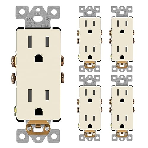 LIDER Decorator Receptacle, Tamper-Resistant Wall Outlet, UL Listed, 5-Pack - color: Light Almond, size: 15 Amp (No Wall Plate)