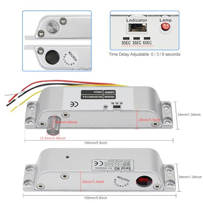 Electric Drop Bolt Lock DC 12V Fail Safe NC Mode Electronic Door Lock for Access Control Security System with Time Delay
