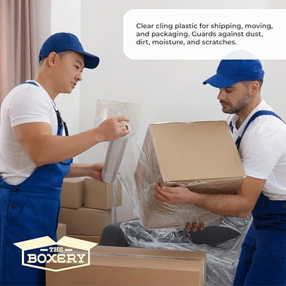 The Boxery 18" x 1500' Pre-Stretched Stretch Wrap – 30 Gauge Clear Blown Film – 1 Roll – Lightweight Pallet Wrap for Shipping & Moving