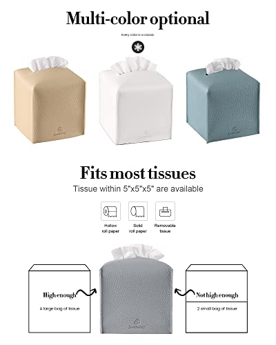 Tissue Box Cover, Jeethemy Square PU Leather Tissue Box Holder, Modern Tissue Case Facial Paper Organizer Dispenser，5X5X5'',Single Grey - color: Single Grey