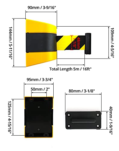 QWORK Fixed Wall Mount Retractable Belt Barrier, ABS Case 16 ft, Black and Yellow Safety Belt with Screws