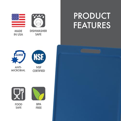 Dexas NSF Certified Polysafe Cutting Board with Handle, 11 x 14.5 Inches, Reversible Kitchen Cutting Board, Blue - color: Blue, size: 14.5"L x 11"W