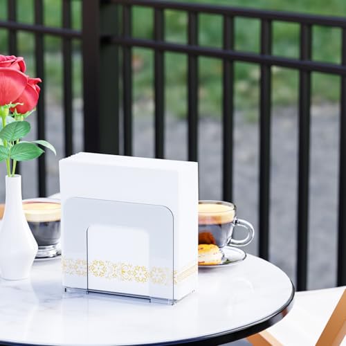 Yieach 2 Pack Square Clear Napkin Holder for Table,Party,Bar,5x5 Small Vertical Standing Lucite Napkin Holder for 8x8 Floral Paper Napkins,Modern Plastic Cocktail Napkins Holder for Dining Room Decor