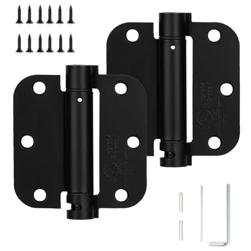 Sophia 2 Pack Self-Closing Door Hinge 3.5 Inch Rounded 5/8 Radius, Spring Hinges Adjustable Tension, Automatic Door Closer Hinge for Interior Exterior Residential Standard Indoor Doors,Matte Black, UL - color: Matte Black, size: 2 Pack