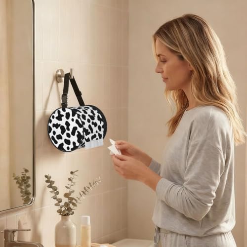 Black and White Cow Print Cylinder Tissue Holder,Toilet Hanging Tissu Case for Bathroom Home Travel - color: Black and White Cow Print