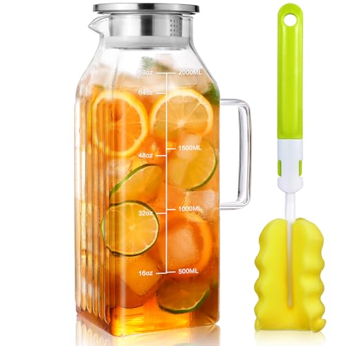 Aofmee 68oz Glass Pitcher with Lid and Handle for Fridge, Clear - color: Clear