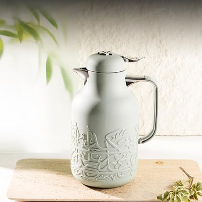 Insulated Carafe Flask 1L For Hot Coffee & Tea, Double Wall Stainless Steel Build, Leak Resistant Lid, Serving Pitcher, Portable Design, Long Heat Retention, Gift by Otantik(Green mint & Silver) - color: Green mint & Silver