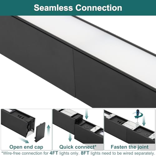 kadision 8FT LED Linear Light, 3CCT Selectable 60/70/80/90/100W Dimmable Up/Down Lights, Architectural Linear LED Light Fixture for Office Showroom Kitchen Island, Suspended or Surface Mount, 1-Pack - size: 8FT