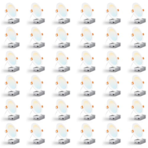 CHARKEE 36 Pack 6 Inch Ultra-Thin 5CCT LED Recessed Ceiling Light,Canless - color: ‎5000k/4000k/3500k/3000k/2700k - 5cct White, size: 6 inches 36 pack