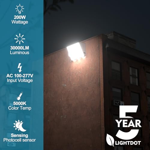 Lightdot 6Pack 200W LED Wall Pack Exterior Light, Dusk-to-Dawn,ETL-White - color: 200W-White｜6P