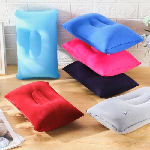 Geelin 12 Pack Inflatable Travel Pillow Squared Flocked Fabric Air Pillow Ultralight, Compact and Comfortable for Traveling, Camping, Hiking, Napping, Desk Rest, Neck Lumbar Support (16.93 × 10.63) - size: 16.93" × 10.63"