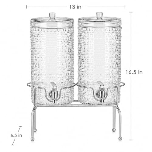 2 PACK-1 Gallon Glass Drink Dispensers for Parties, Hobnail Drink Dispenser, Beverage Dispenser with Stand and Glass Lid, 100% Leakproof Spigot, Perfect For Parties And Daily Use - color: Hobnail Clear-1 Gallon 2-PACK