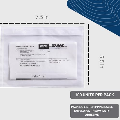 100 Units, 7.5"x5.5" Clear Packing List Shipping Pouches – Heavy Duty Self-Sealing Adhesive Envelopes, Waterproof & Tear-Proof – Ideal for Labels, Invoices & Documents - size: 7.5"x5.5" | 100 Units