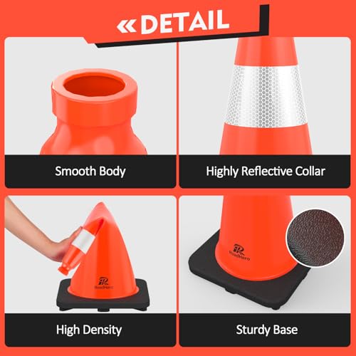 RoadHero Orange Traffic Safety Cones 18 Inch with Weighted Base, 4 Pack - size: 18 INCH