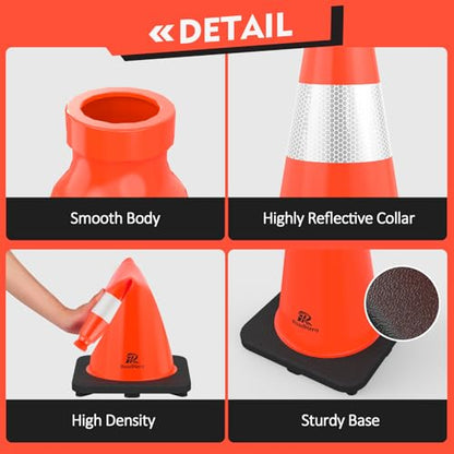 RoadHero Orange Traffic Safety Cones 18 Inch with Weighted Base, 4 Pack - size: 18 INCH
