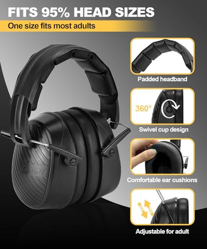 ZOHAN 019 Noise Cancelling Headphones for Adult - NRR 28dB Hearing Protection for Working, Shooting, Mowing, Autism - color: 1 Pack-black
