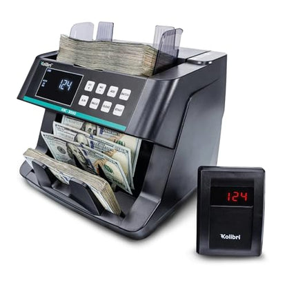 KOLIBRI Money Counter Machine I LCD Display I Business Grade I Advanced UV/MG/IR/DD/HLF Detection I Single Denomination (USD) I 1,200 Notes/Min I 1-Year Warranty I KBC–3000 - color: Black (Kbc–3000)