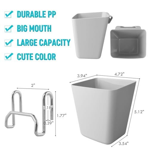 6Pack Gray Grid Wall Bins Hanging Cups with Back Hook, Gridwall Shelf Bins - color: Gray