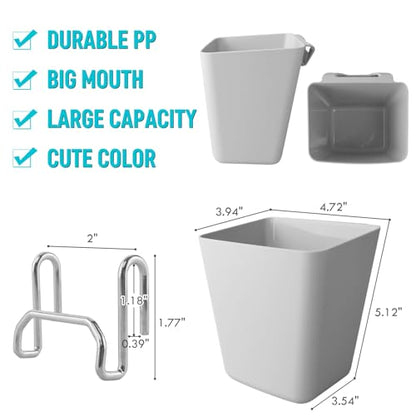 6Pack Gray Grid Wall Bins Hanging Cups with Back Hook, Gridwall Shelf Bins - color: Gray