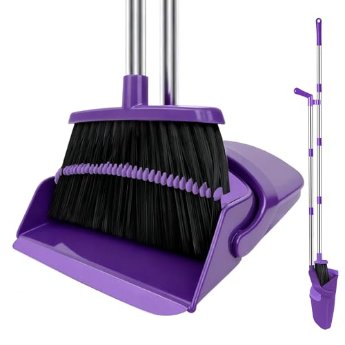 Purple Broom and Dustpan Combo Set, 51" Long Handle Broom - color: Purple